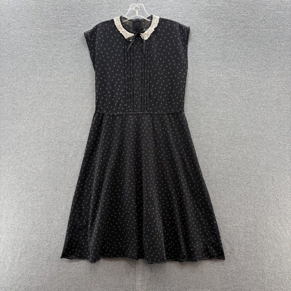 VTG Jerell of Texas Dress Small Black Floral Sheer Cottage Crochet Collar Goth